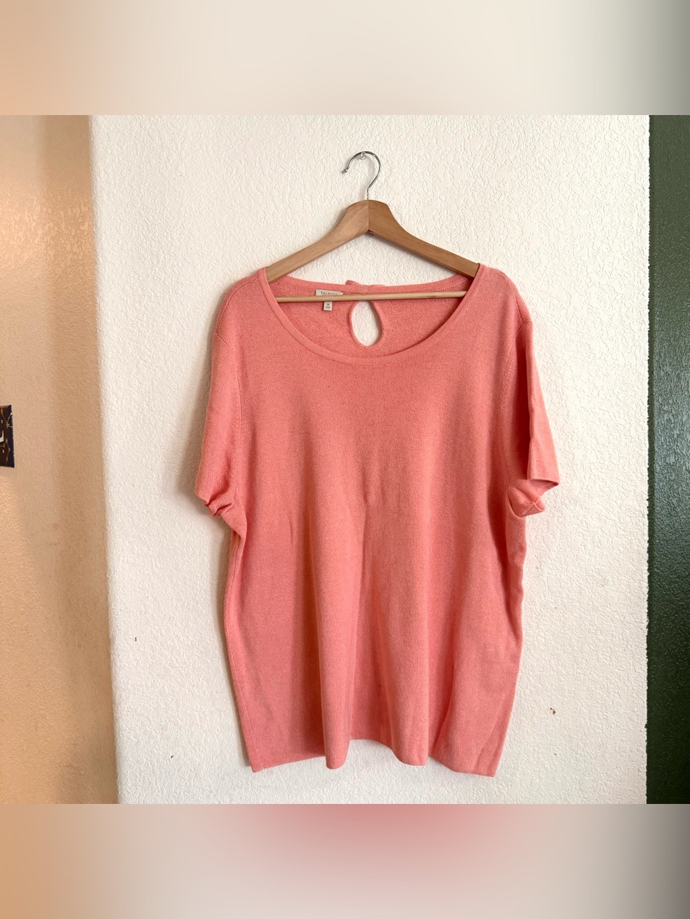 Talbots Womens Sweater Peach Short Sleeve Tiny Bow Cotton Blend Size 3X